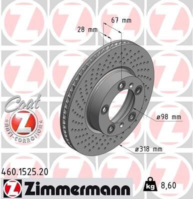 1x ZIMMERMANN Bremsscheibe Ø318mm VORNE für 911 PORSCHE 997 996 BOXSTER