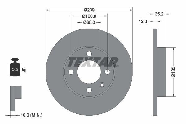 2x TEXTAR Bremsscheiben Ø239mm VORDERACHSE für AUDI 50 80 B2 90 CORDOBA