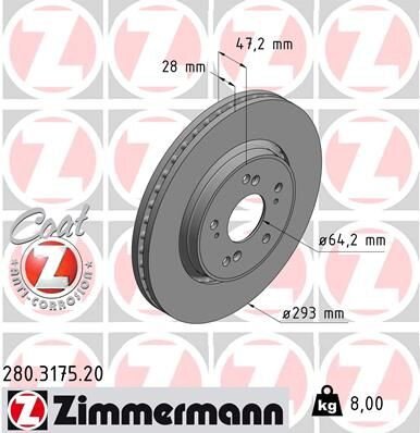 2x ZIMMERMANN Bremsscheibe Ø293mm VORNE für CR HONDA 5 3 4 DTEC 4WD RE6