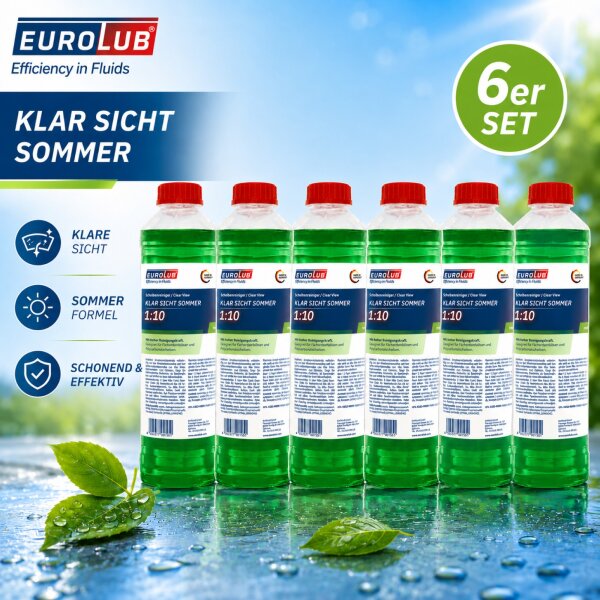 EUROLUB KLAR SICHT Sommer 6er Set 1:10 Scheibenreiniger Konzentrat 6x 1L