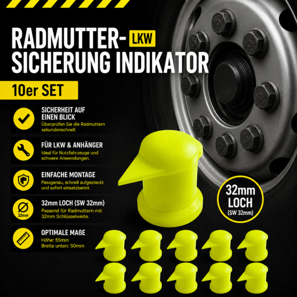 Radmutternsicherung 32mm Dustite LR LKW Indikator NFZ 10er Set Sicherung