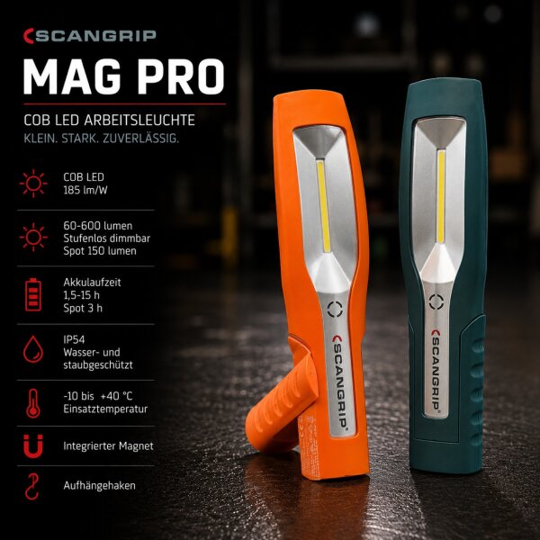 SCANGRIP LED Arbeitsleuchte Akku COB Handlampe 600lm IP54 MAG PRO Werkstatt