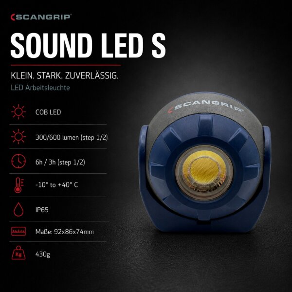 SCANGRIP Magnet Bluetooth Lautsprecher Arbeitsleuchte LED 600 Lumen IP65