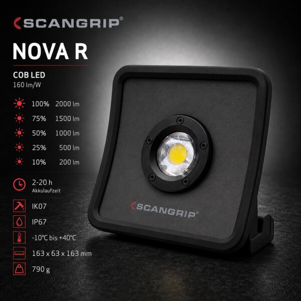 SCANGRIP NOVA R Akku LED Arbeitsleuchte Baustrahler COB LED 2000 Lumen IP67