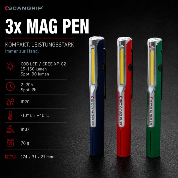 SCANGRIP MAG PEN 3er Set LED Arbeitsleuchte Inspektionslampe Werkstatt Handlampe