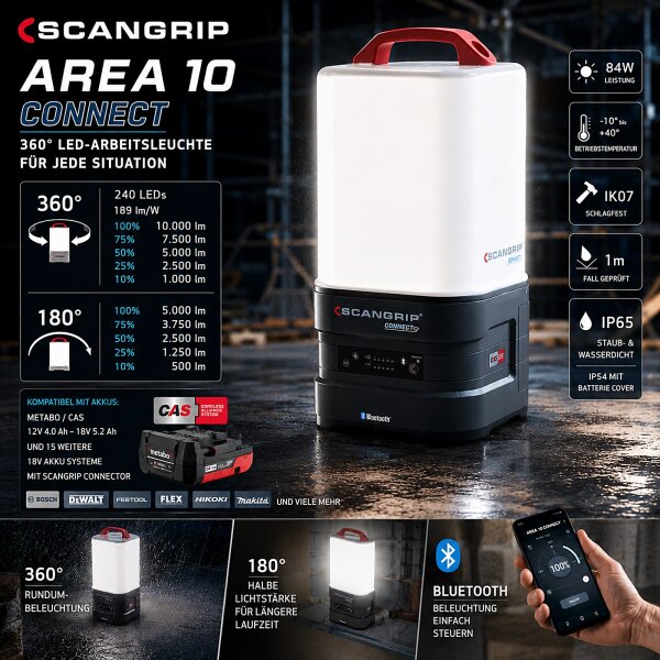 SCANGRIP AREA 10 CONNECT LED Arbeitsleuchte 10000lm Bluetooth IP65 Baustrahler