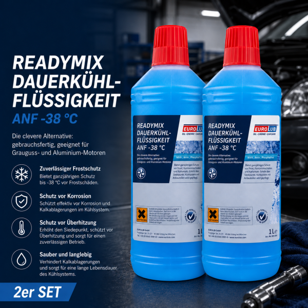 EUROLUB Kühlmittel Frostschutz Readymix ANF -38 grad 2x 1L 822001 Kühlerschutz