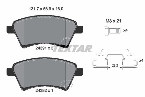 Bremsbelagsatz TEXTAR 2439101 vorne Fiat Sedici Suzuki SX4 Lucas WVA 24391
