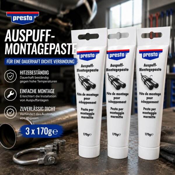 Auspuff Montagepaste Presto 3x170g Auspuffpaste Dichtmasse hitzebeständig