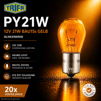 20x Trifa 12V 21W BAU15s gelb Blinkerbirne PY21W ECE R37...