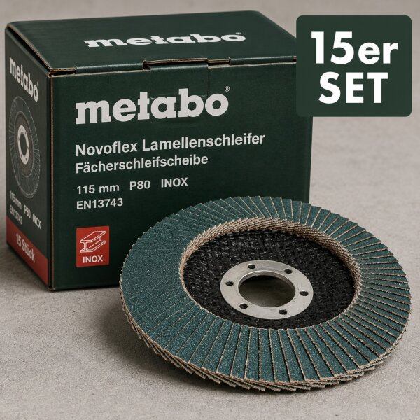 Metabo 15x Fächerschleifscheibe 115x22,23mm P80 Zirkon Novoflex Metabo 623177