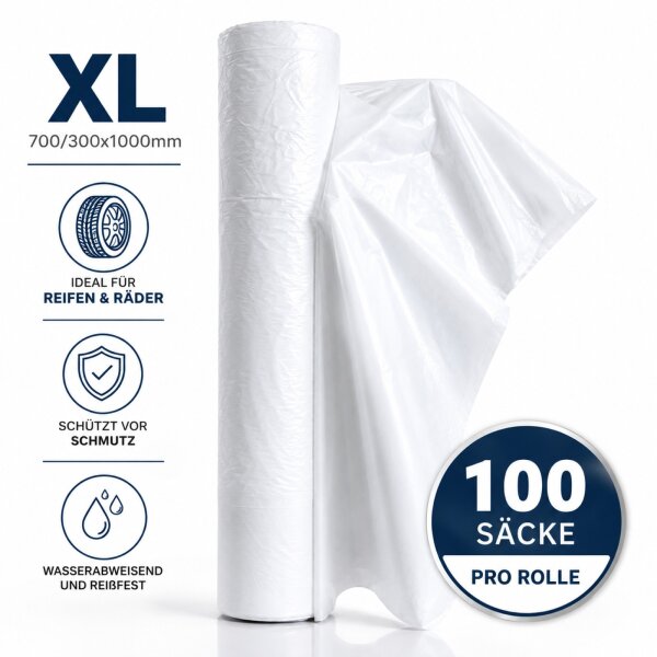 100x Reifensäcke XL 700/300x1000mm Weiß Reifentüten Reifentaschen PE Folie