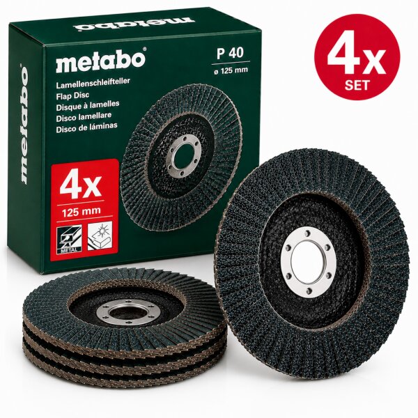 Lamellenschleifteller 125 mm Flex Winkelschleifer METABO Körnung P40 4 Stück
