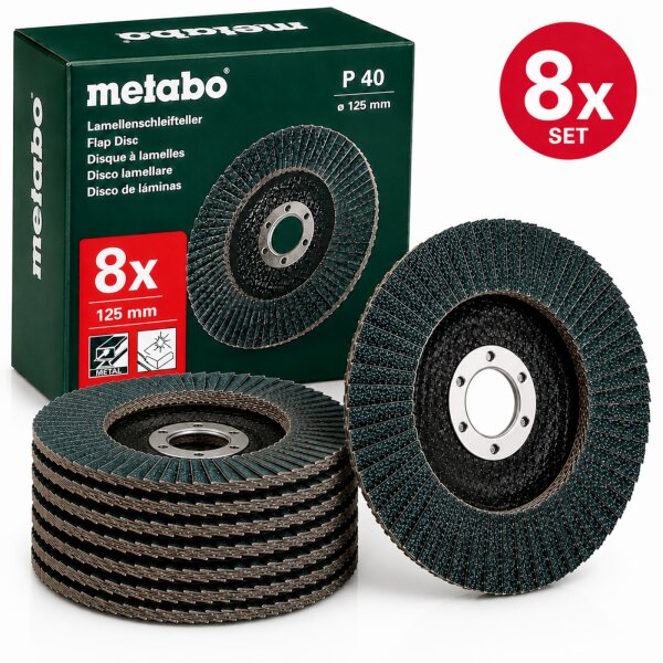 Lamellenschleifteller 125 mm Flex Winkelschleifer METABO Körnung P40 8 Stück